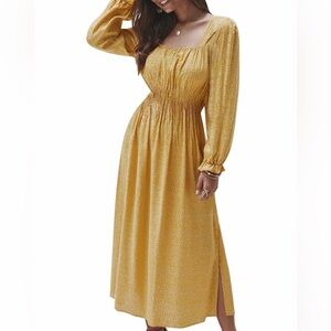 Elegant Yellow Long Sleeve Dress
